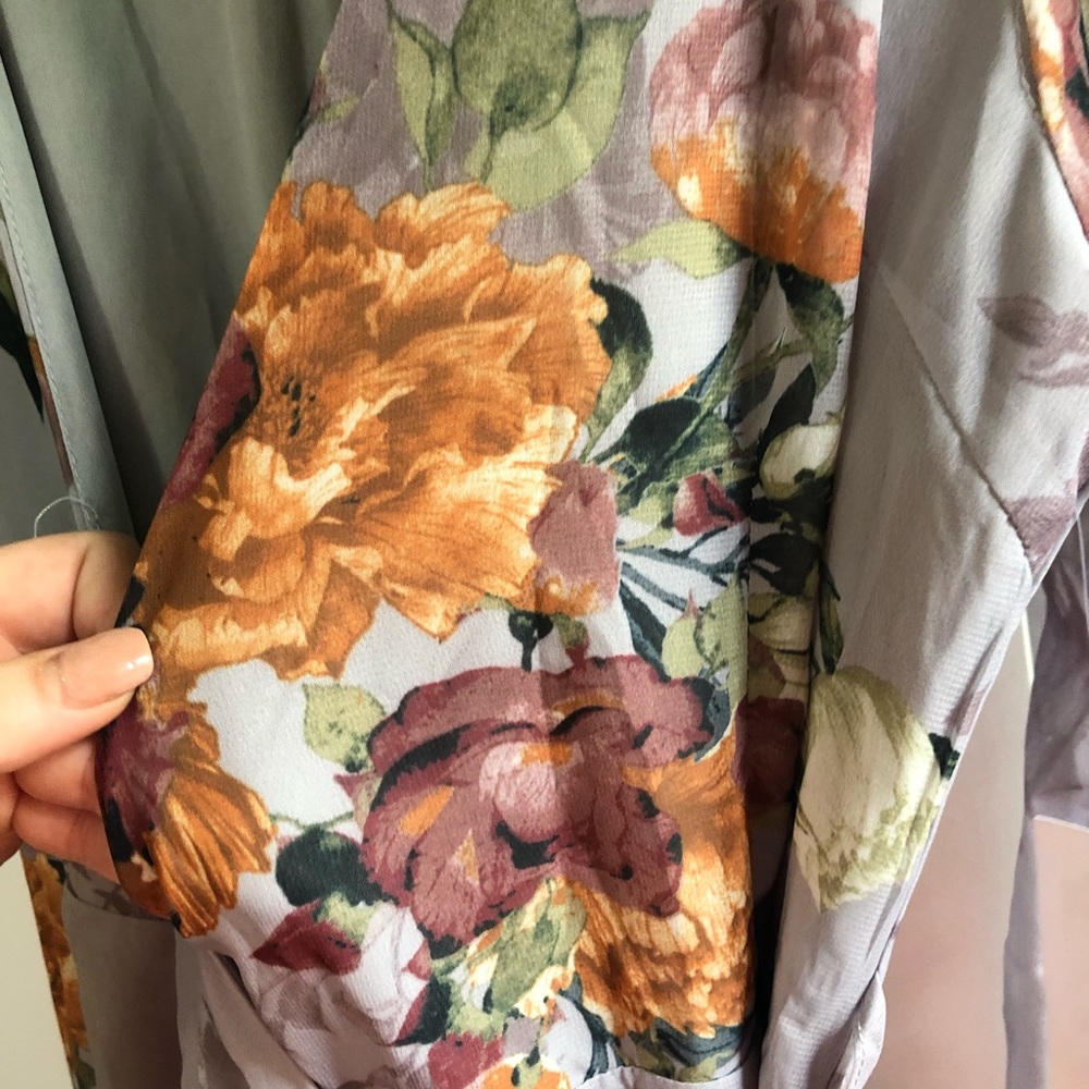 Light grey floral wrap dress